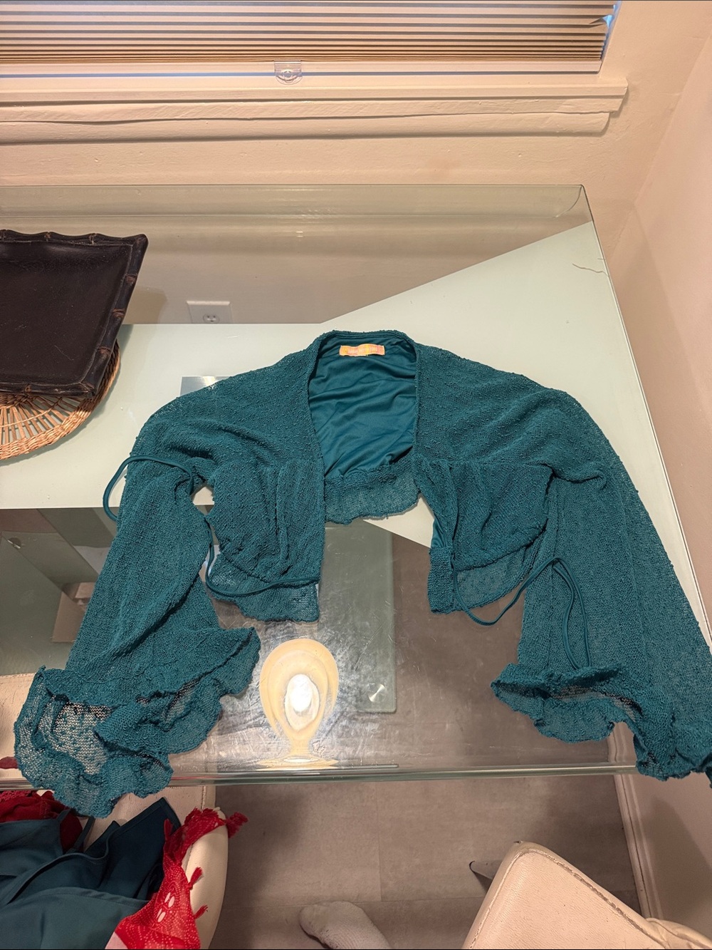 Urban Outfitters Teal Open-Front Textured Bolero